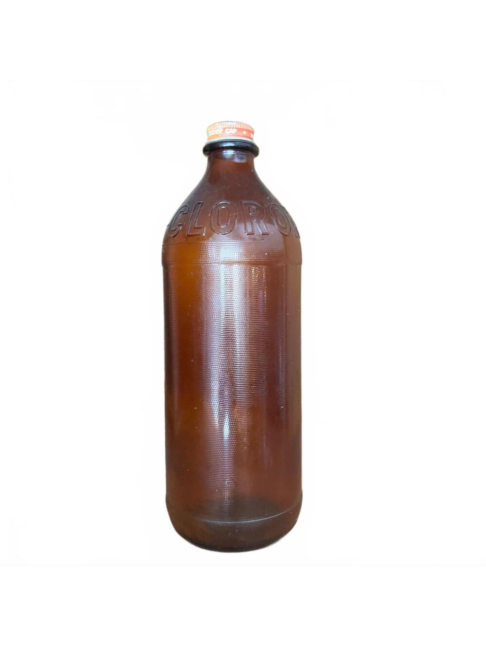 Vintage Amber Glass Bottle with Original Cap EMPTY
